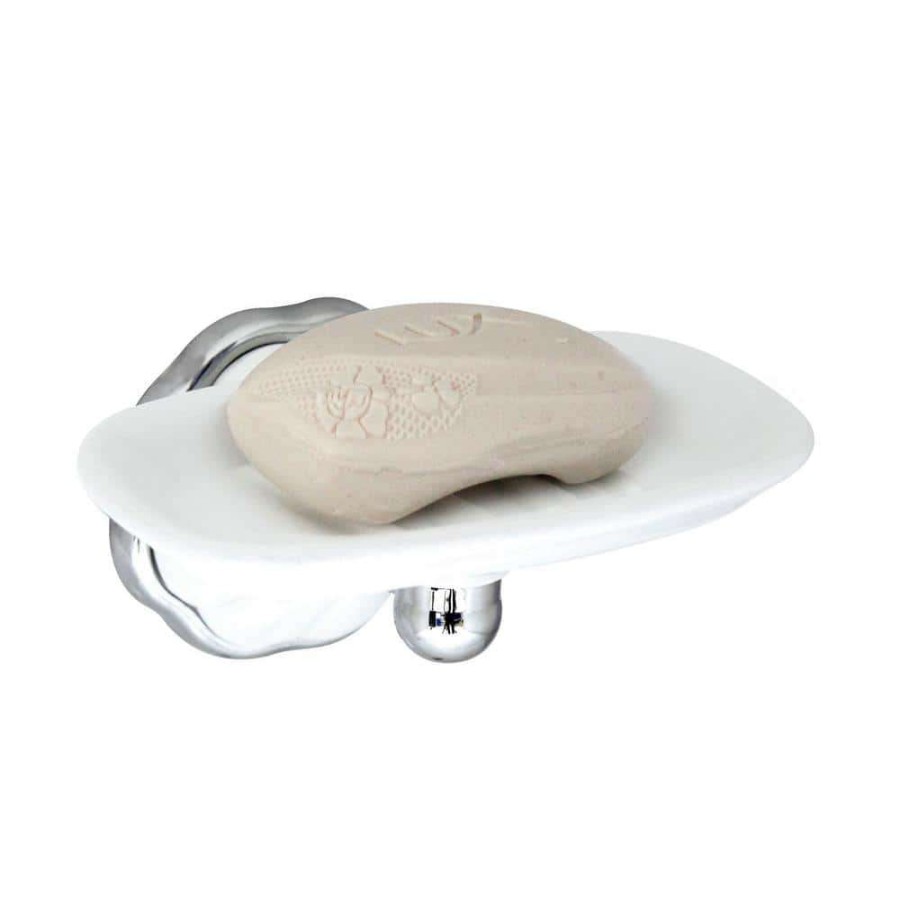 Bathroom Decor * | Modona Flora Porcelain Soap Dish In White Porcelain And Polished Chrome