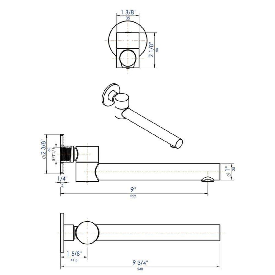 Bathtub Accessories * | Alfi Brand 9.75 In. Wall-Mount Bath Spout With Foldable Ability In Polished Chrome