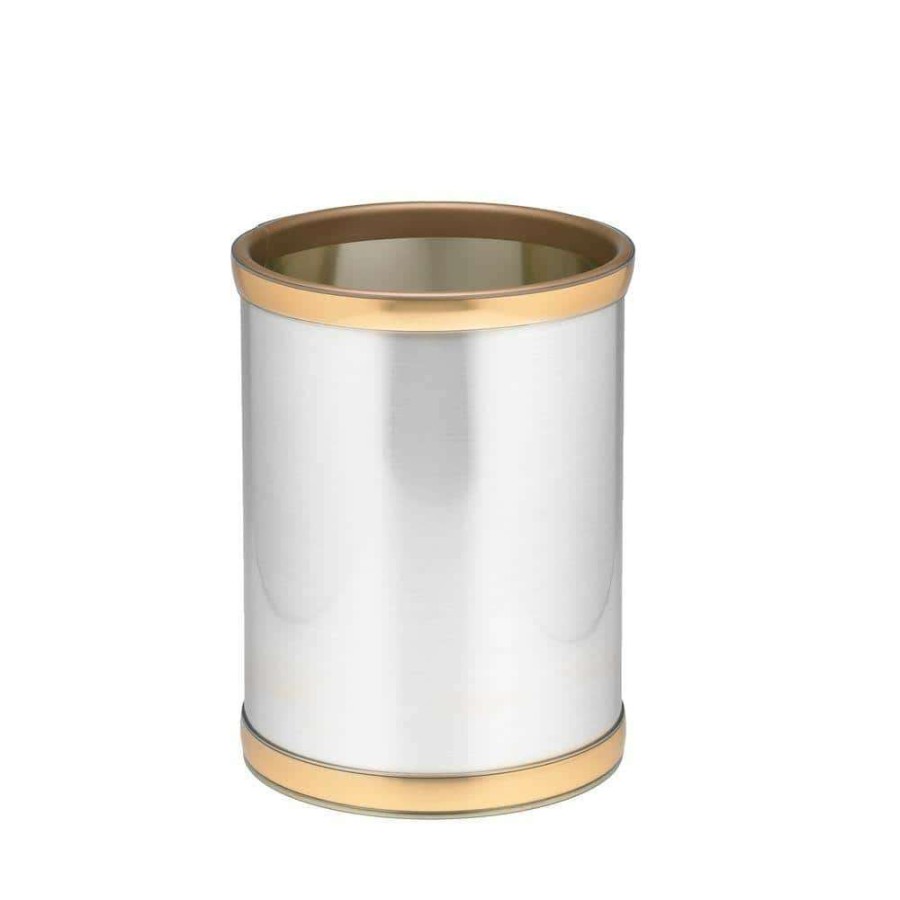 Bathroom Decor * | Kraftware 10 In. Round Brushed Chrome And Brass Mylar Trash Can