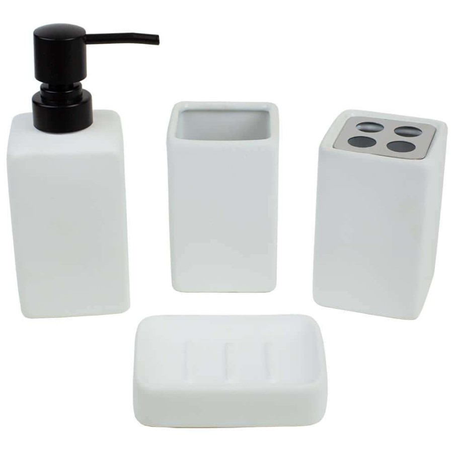 Bathroom Decor * | Home Basics Loft 4-Piece Ceramic Bath Accessory Set In Off White