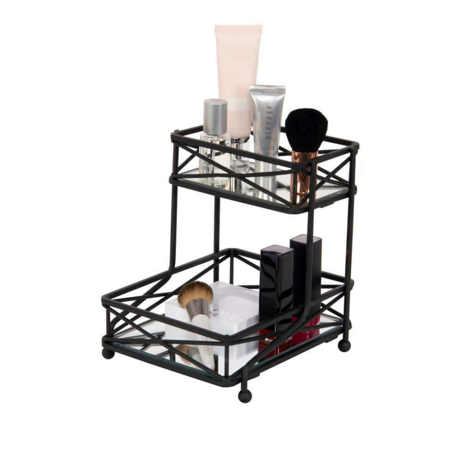 Bathroom Organizers * | Home Details 2-Tier Sleek Vanity Tower In Matte Black