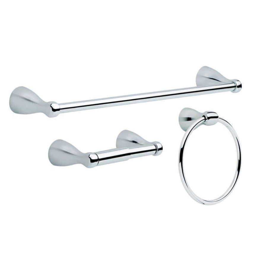 Bathroom Hardware * | Delta Foundations 3-Piece Bath Hardware Set In Chrome With Towel Ring Toilet Paper Holder And 18 In. Towel Bar