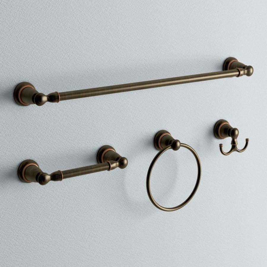 Bathroom Hardware * | Moen Banbury 4-Piece Bath Hardware Set With 24 In. Towel Bar, Paper Holder, Towel Ring, And Robe Hook In Mediterranean Bronze