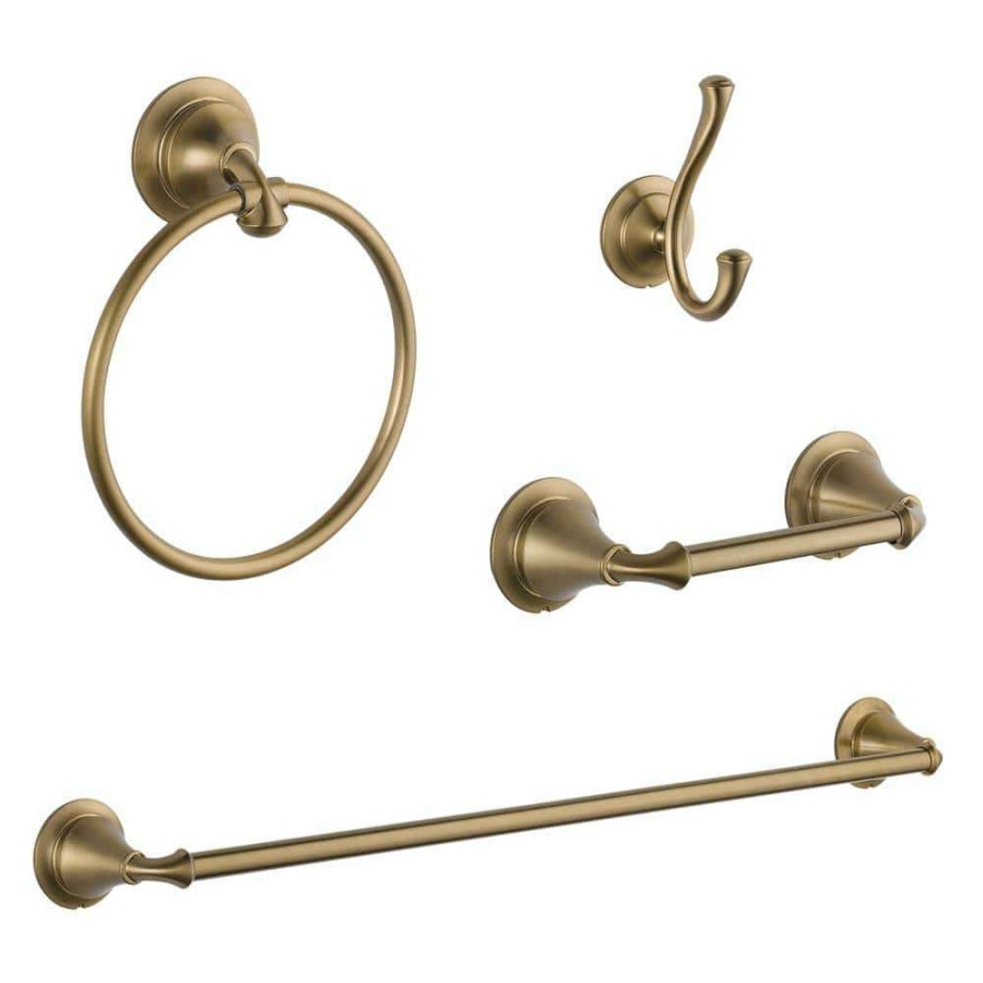 Bathroom Decor * | Delta Linden 4-Piece Bath Accessory Set With Towel Bar, Robe Hook, Towel Ring And Toilet Paper Holder In Champagne Bronze