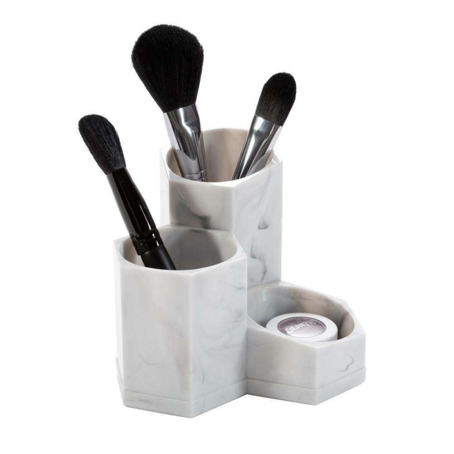 Bathroom Organizers * | Simplify 3 Compartment Pencil Brush Holder In Marble