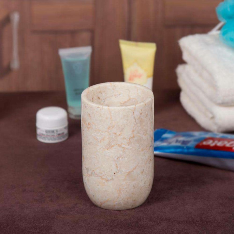 Bathroom Decor * | Creative Home Natural Champagne Marble Bullet Collection Tumbler, Toothbrush, Makeup Brush Holder In Beige Color