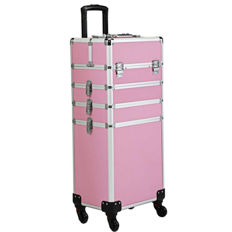 Bathroom Organizers * | Aoibox 4-In-1 Aluminum Cosmetic Organizer Box Makeup Travel Case In Pink