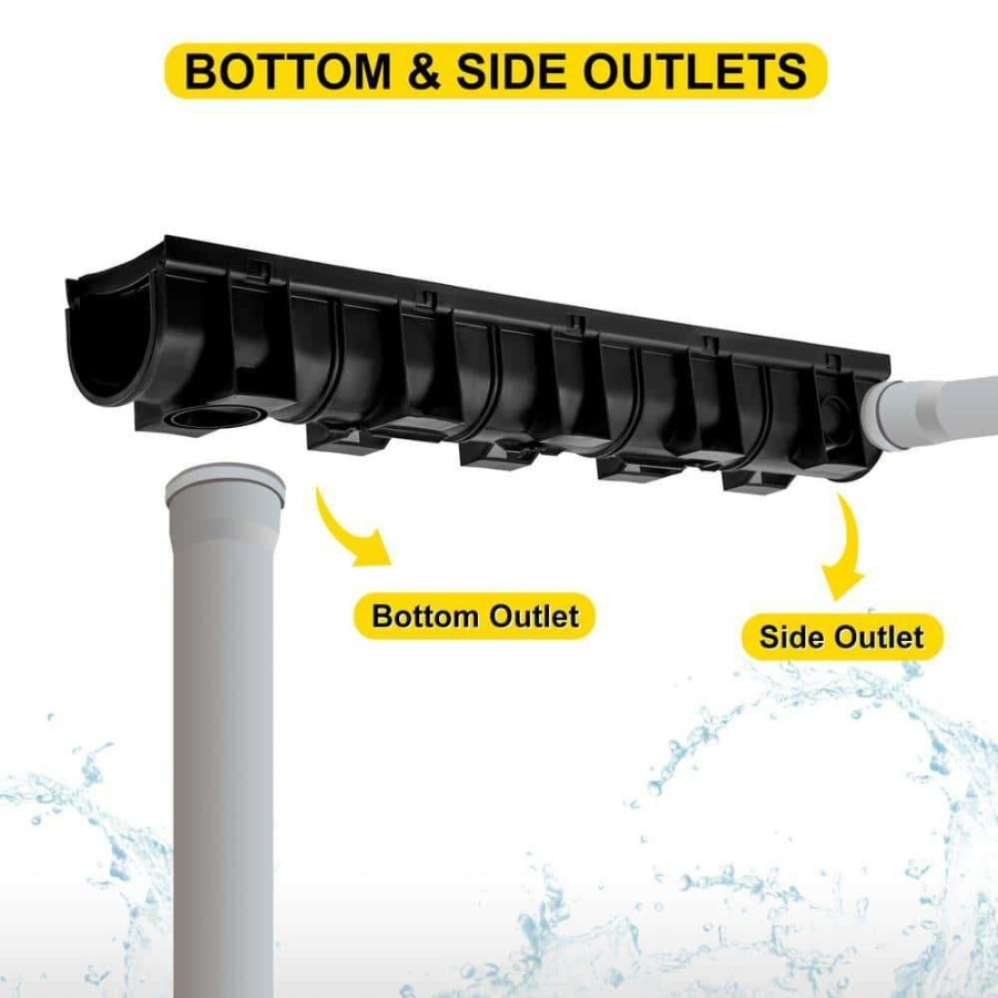 Bathtub Accessories * | Vevor Trench Drain System 39 In. L X 5.8 In. W X 5.2 In. D Channel Drain With Plastic Grate And End Cap Drainage Trench 3 Pack