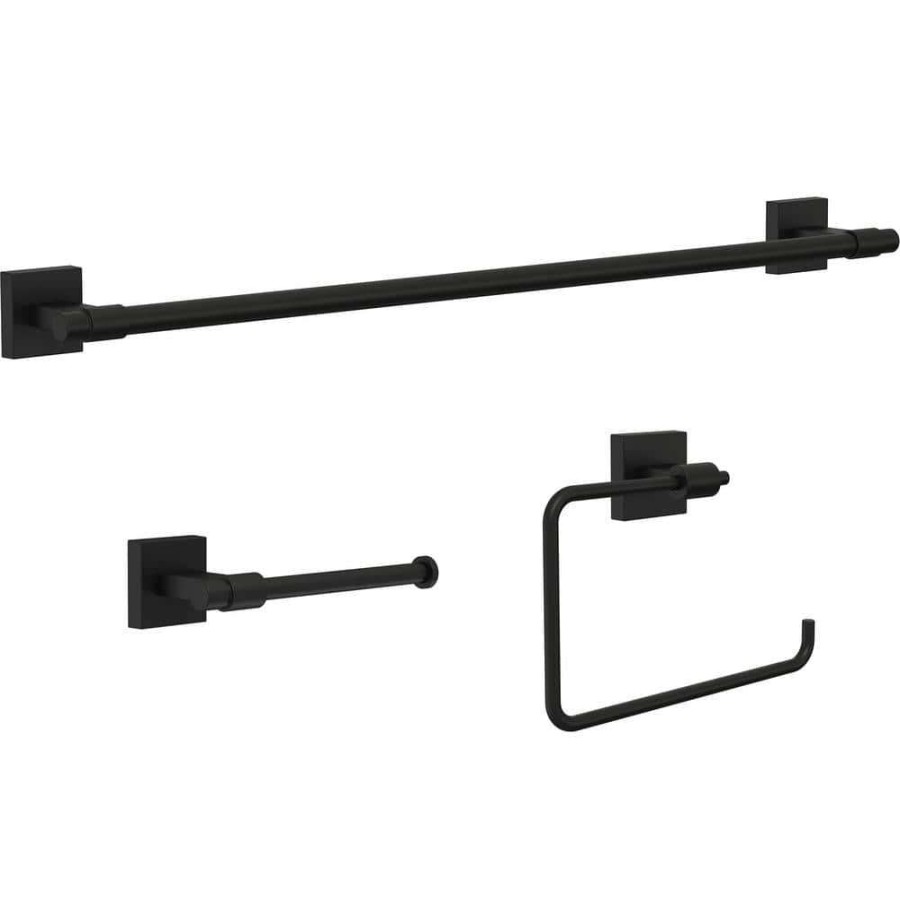 Bathroom Hardware * | Franklin Brass Maxted 3-Piece Bath Hardware Set With Towel Ring, Toilet Paper Holder And 24 In. Towel Bar In Matte Black