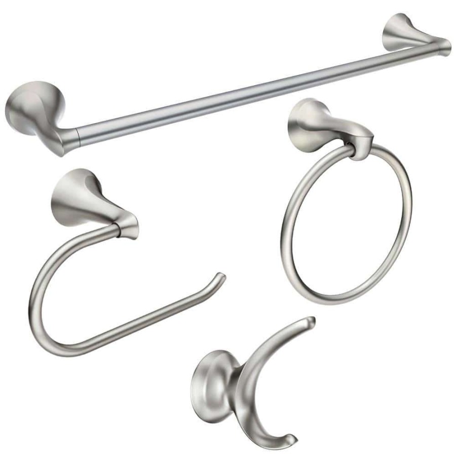 Bathroom Hardware * | Moen Darcy 4-Piece Press And Mark Bath Set With 24 In. Towel Bar, Towel Ring, Paper Holder And Robe Hook In Brushed Nickel