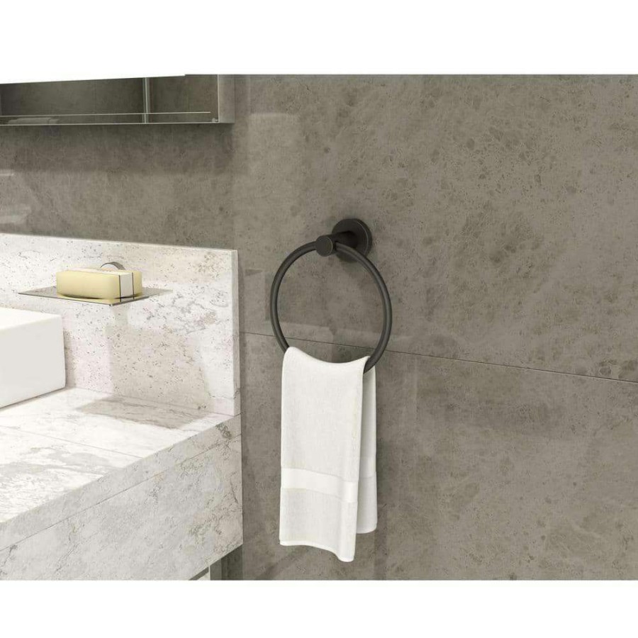 Bathroom Hardware * | Symmons Dia Wall-Mounted Hand Towel Ring In Matte Black