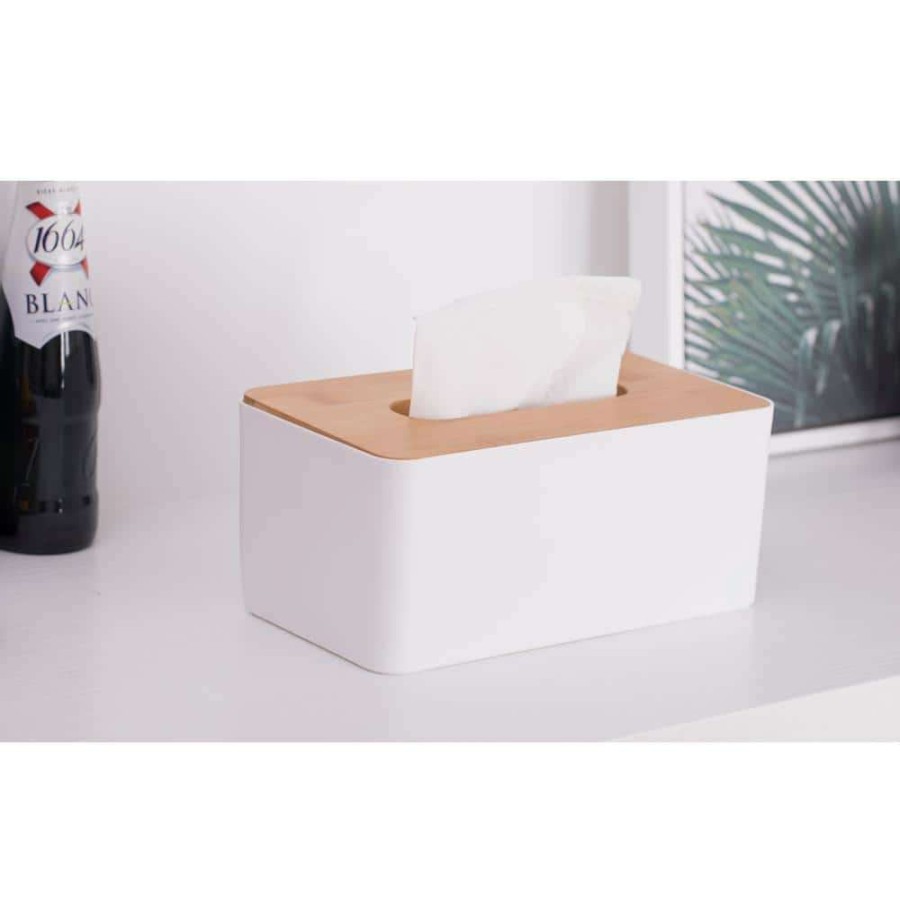 Bathroom Decor * | Basicwise Bamboo Removable Top Lid Rectangular Tissue Box