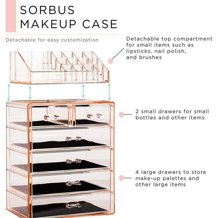 Bathroom Organizers * | Sorbus Freestanding 6 Drawer 6.25 In. X 14.25 In. 1-Cube Cosmetic Organizer In Pink Acrylic