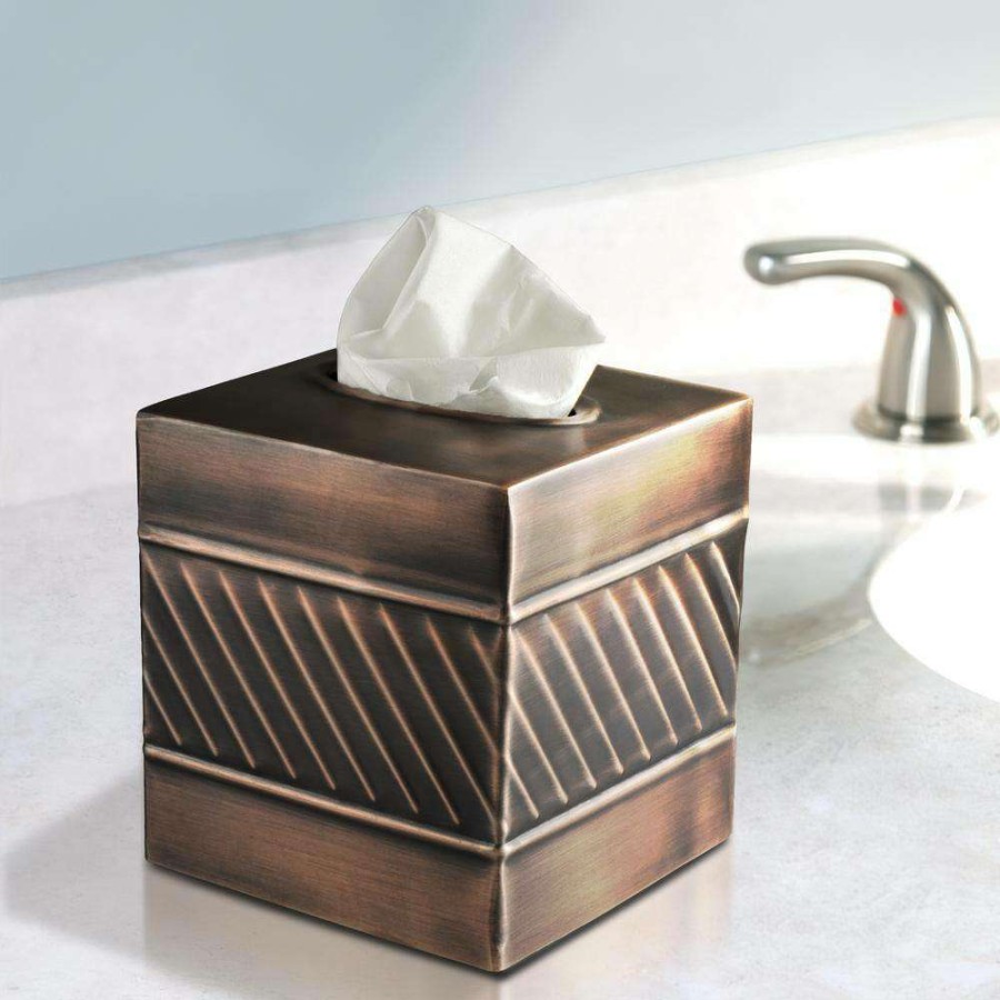 Bathroom Decor * | Monarch Abode Handcrafted Wave Pattern Metal Tissue Box Cover In Copper