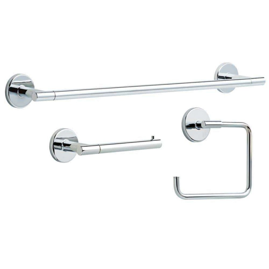 Bathroom Hardware * | Delta Lyndall 3-Piece Bath Hardware Set With Towel Ring Toilet Paper Holder And 24 In. Towel Bar In Chrome