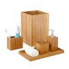 Bathroom Decor * | Seville Classics 5-Piece Bathroom Accessory Set With Wastebasket, Pump Dispenser, Toothbrush, Cotton Swab, And Towel Holder In Bamboo