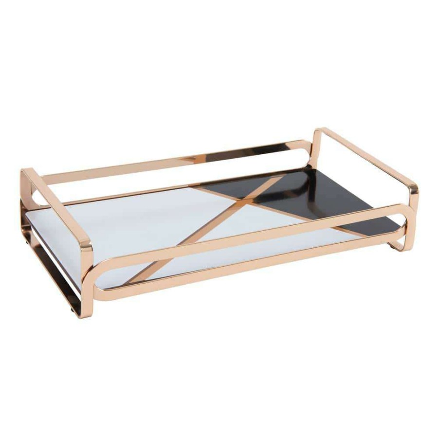 Bathroom Organizers * | Home Details Color Block Vanity Tray In Gold