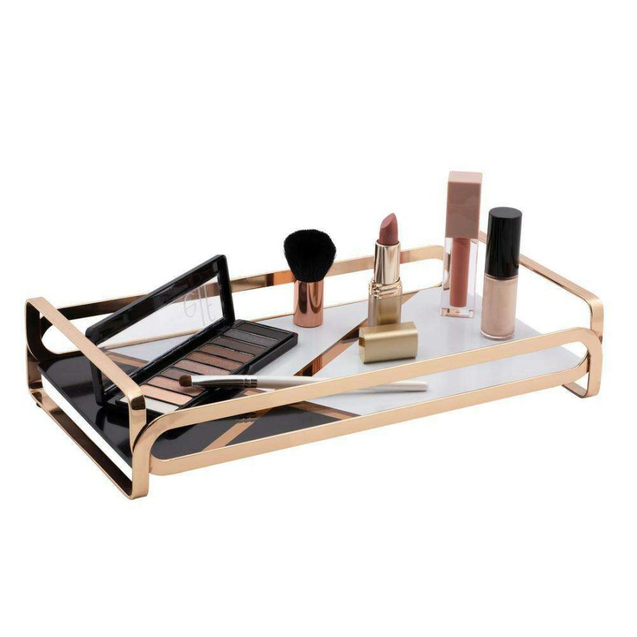 Bathroom Organizers * | Home Details Color Block Vanity Tray In Gold