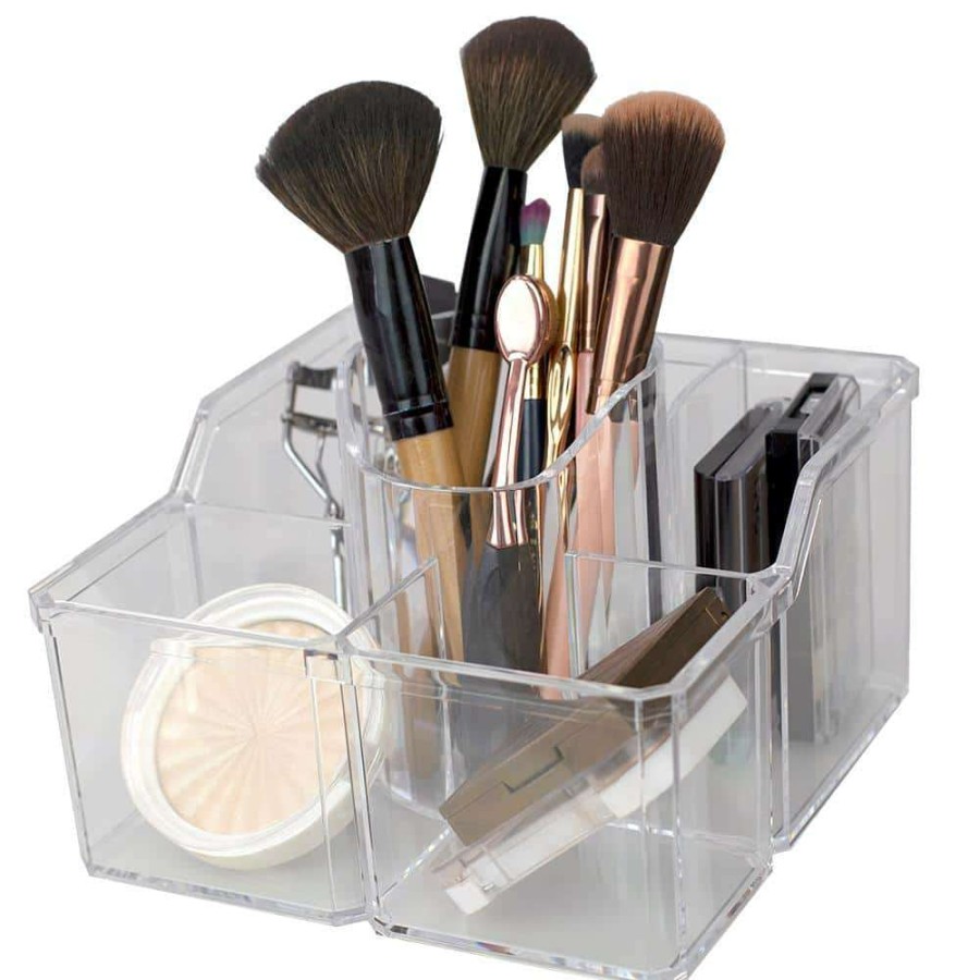 Bathroom Organizers * | Unbranded 4-Divided Compartment Extra Large Capacity Makeup Cosmetic Holder Storage Organizer In Clear