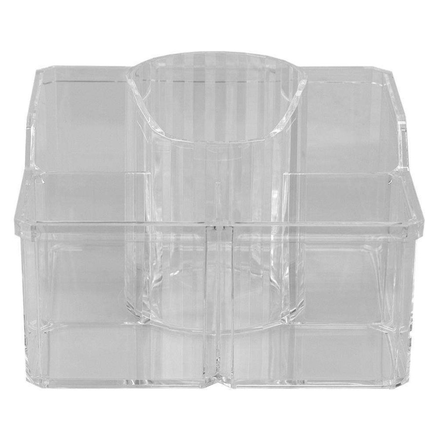 Bathroom Organizers * | Unbranded 4-Divided Compartment Extra Large Capacity Makeup Cosmetic Holder Storage Organizer In Clear