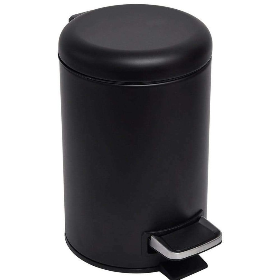 Bathroom Decor * | Unbranded 3 L/ 0.8 Gal. Soft Close Small Round Metal Bath Floor Step Trash Can Waste Bin In Black