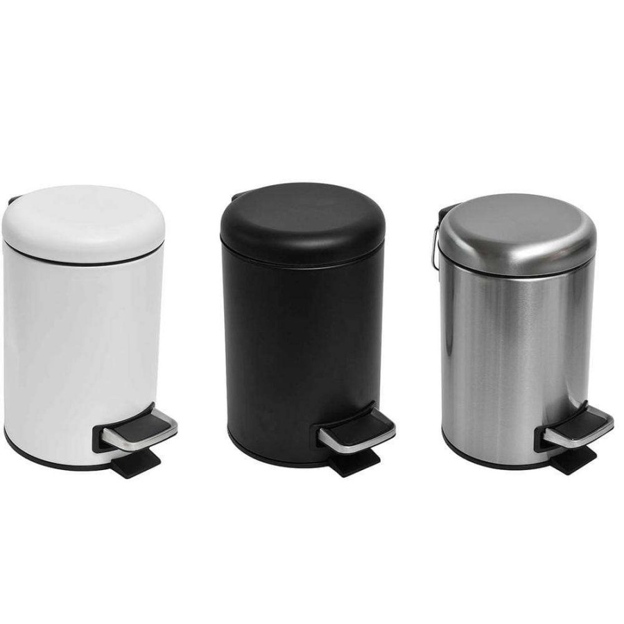 Bathroom Decor * | Unbranded 3 L/ 0.8 Gal. Soft Close Small Round Metal Bath Floor Step Trash Can Waste Bin In Black