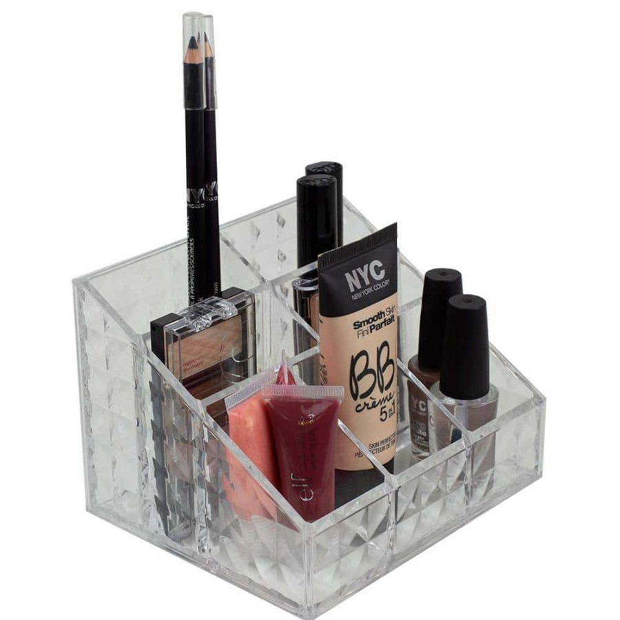 Bathroom Organizers * | Unbranded Beveled Shatter-Resistant Plastic 7-Compartment Square Cosmetic Organizer In Clear