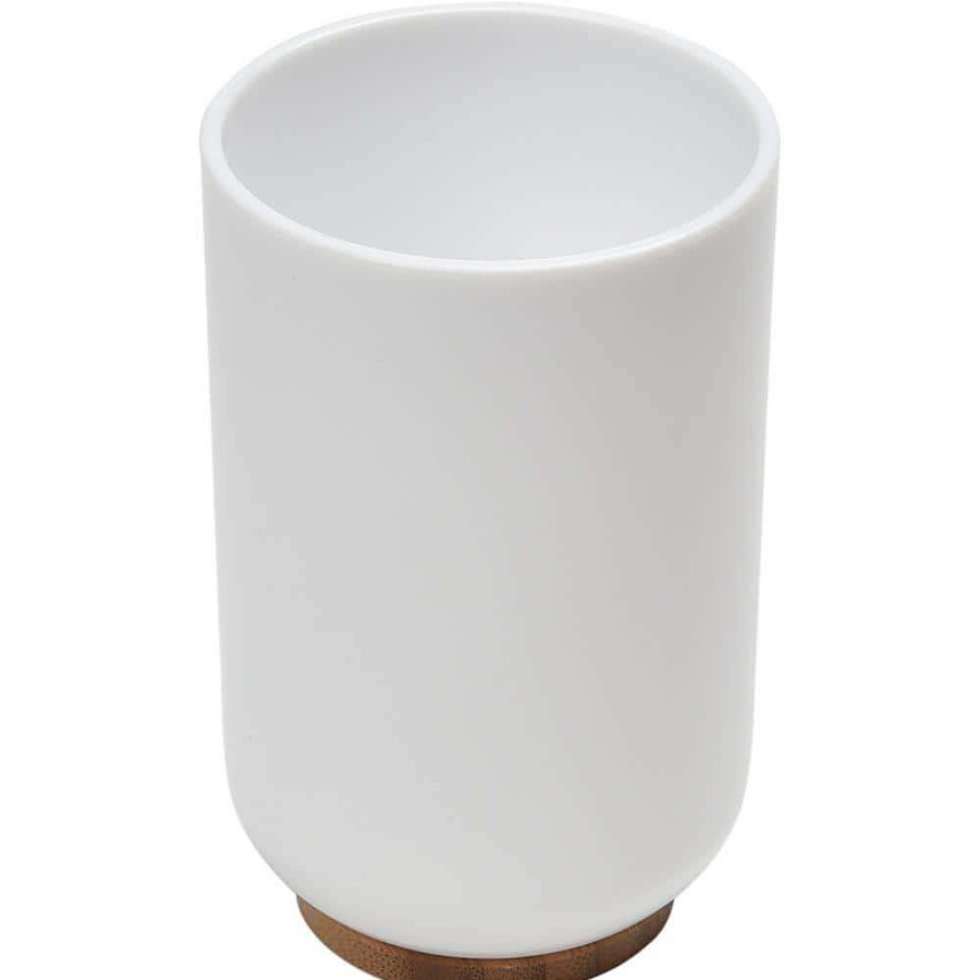 Bathroom Decor * | Unbranded Vanity Bath Water Tumbler In Padang White And Bamboo Base