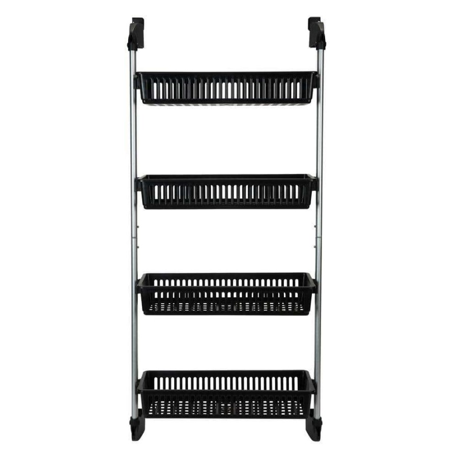 Bathroom Organizers * | Oia 4-Basket Over The Door Storage Organizer Basket Hook In Black