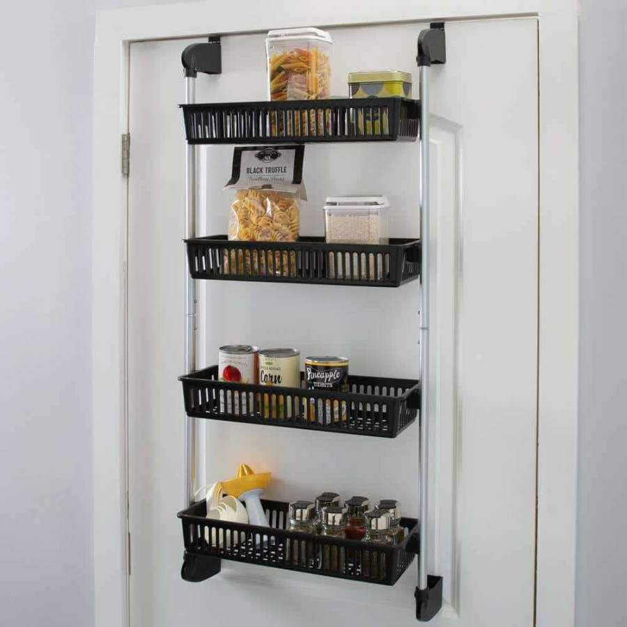 Bathroom Organizers * | Oia 4-Basket Over The Door Storage Organizer Basket Hook In Black