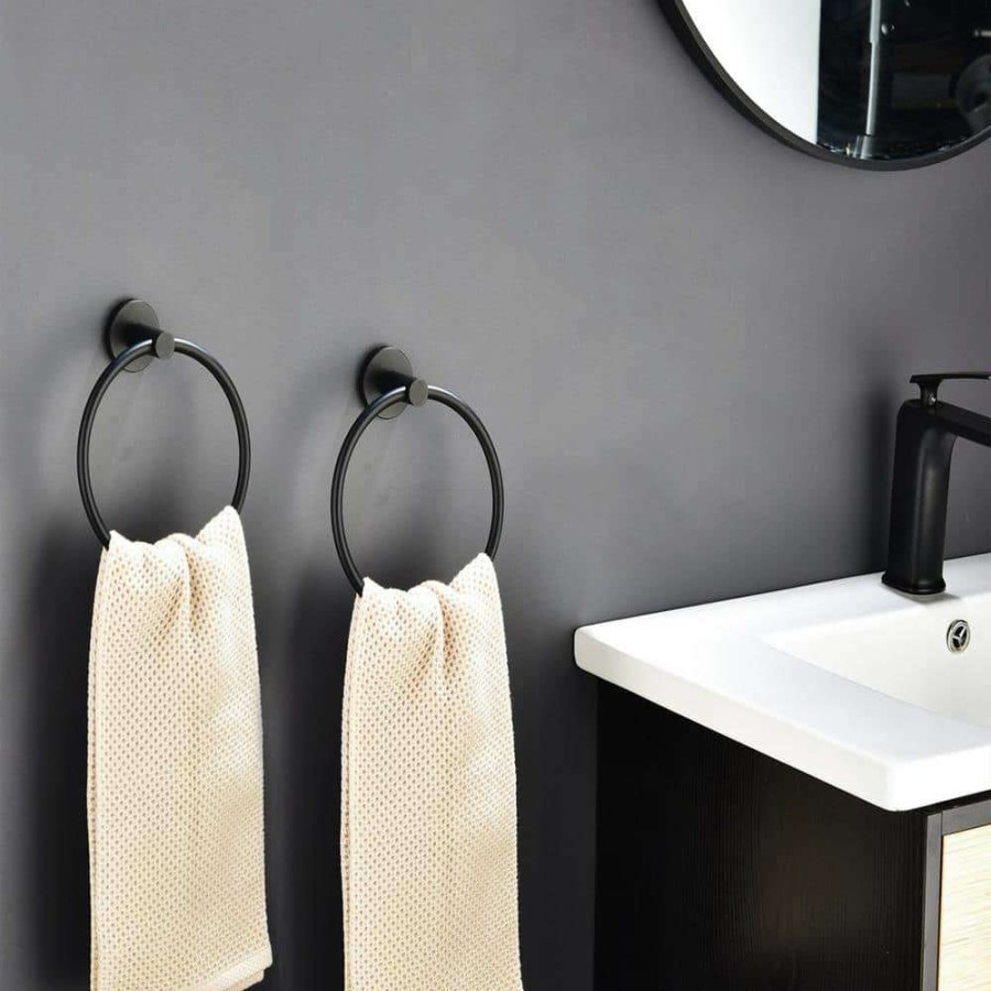 Bathroom Hardware * | Ruiling 2-Pack Wall-Mounted Towel Ring In Matte Black