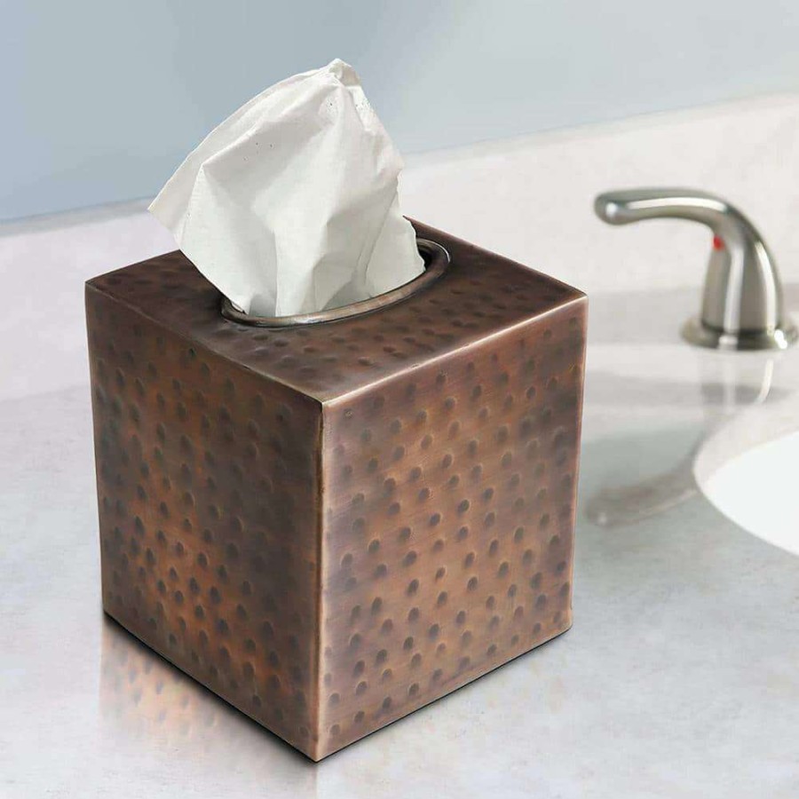 Bathroom Decor * | Monarch Abode Monarch Hand Hammered Metal Tissue Box Cover In Copper