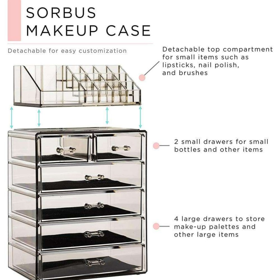 Bathroom Organizers * | Sorbus Freestanding 6-Drawer 6.25 In. X 14.25 In. 1-Cube Acrylic Cosmetic Organizer In Black