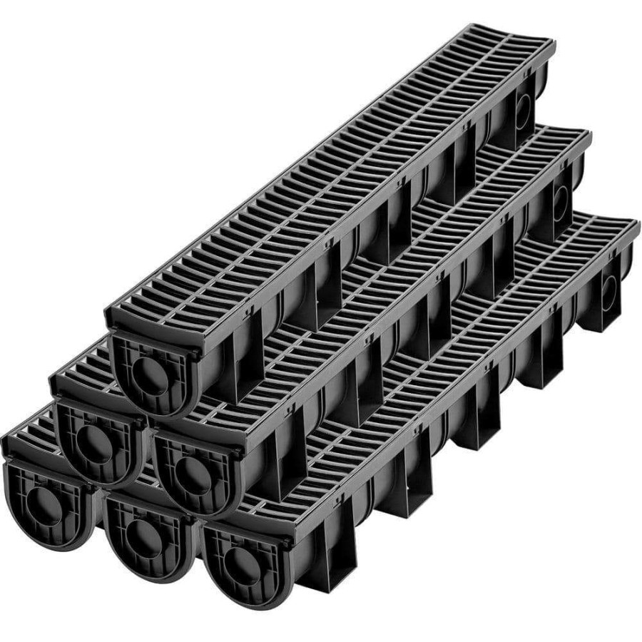 Bathtub Accessories * | Vevor Trench Drain Grate 39 In. L X 5.8 In. W X 5.2 In. D Drainage Trench With Plastic Grate And End Cap Channel Drain 6 Pack