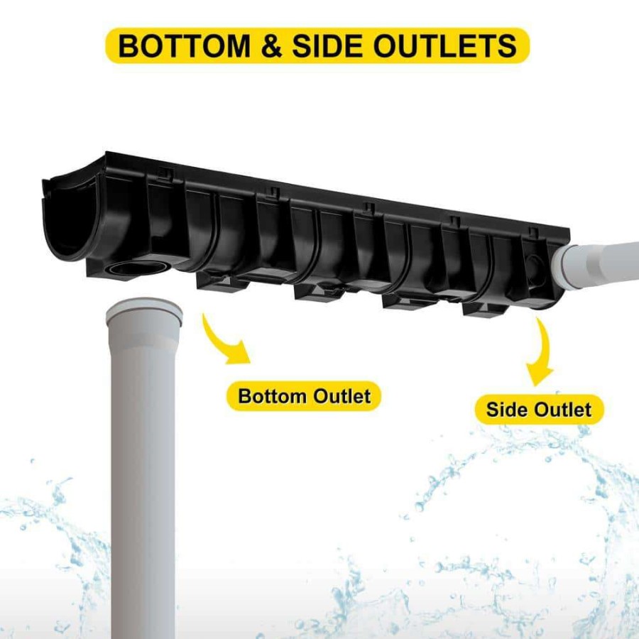 Bathtub Accessories * | Vevor Trench Drain Grate 39 In. L X 5.8 In. W X 5.2 In. D Drainage Trench With Plastic Grate And End Cap Channel Drain 6 Pack