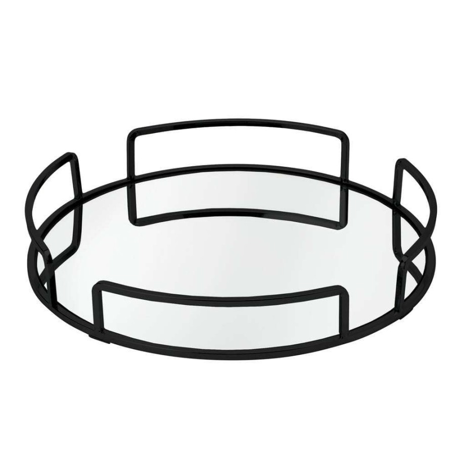 Bathroom Organizers * | Home Details Modern Round Design Mirror Vanity Tray In Matte Black