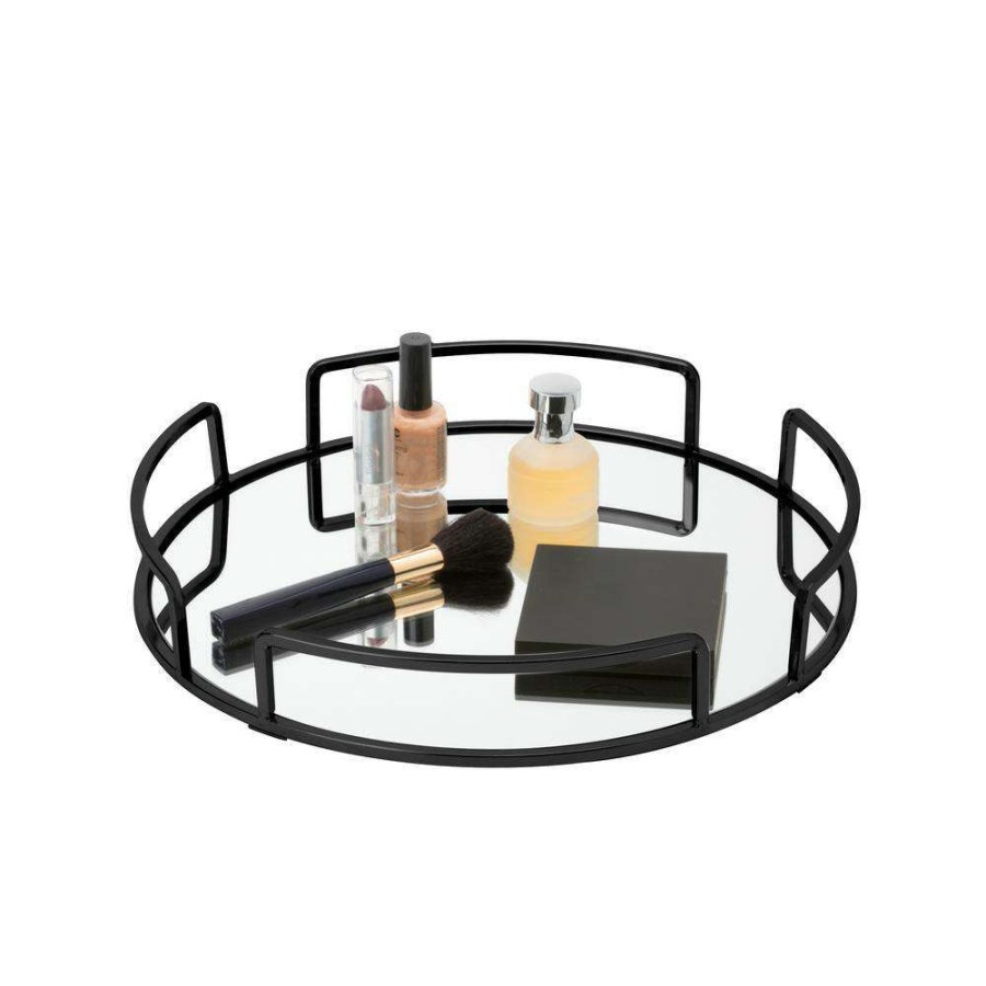 Bathroom Organizers * | Home Details Modern Round Design Mirror Vanity Tray In Matte Black