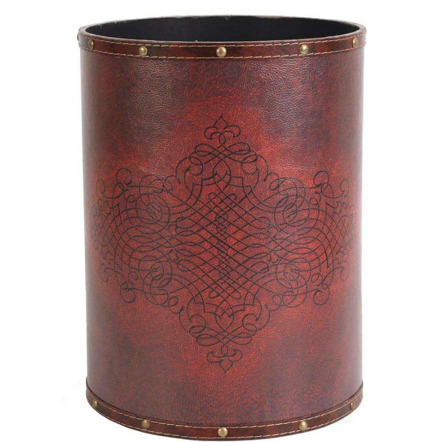 Bathroom Decor * | Vintiquewise 10 In. X 10 In. X 13 In. High Faux Leather Antique Design Waste Bin