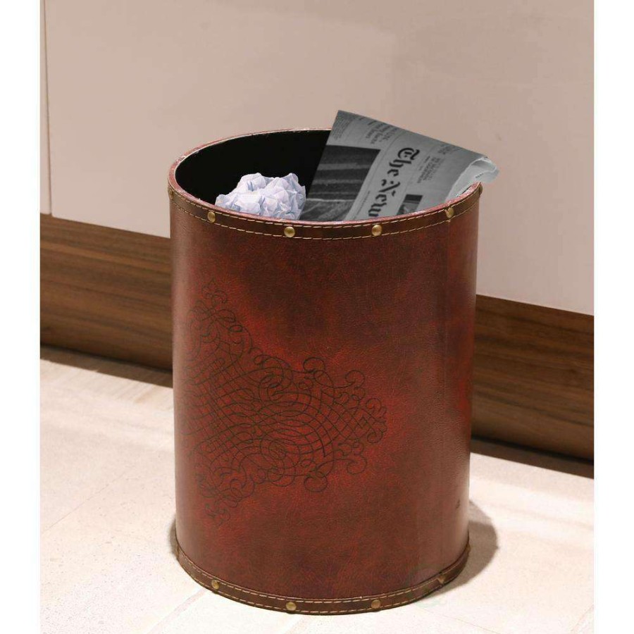 Bathroom Decor * | Vintiquewise 10 In. X 10 In. X 13 In. High Faux Leather Antique Design Waste Bin