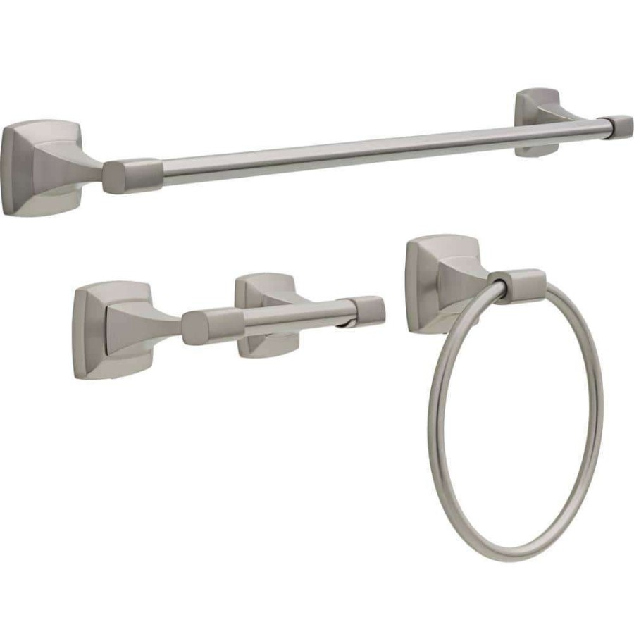 Bathroom Hardware * | Delta Portwood 3-Piece Bath Hardware Set With 24 In. Towel Bar Toilet Paper Holder And Towel Ring In Brushed Nickel