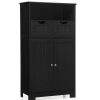 Bathroom Organizers * | Gymax Bathroom Floor Cabinet Wooden Storage Organizer With Drawer Doors Black