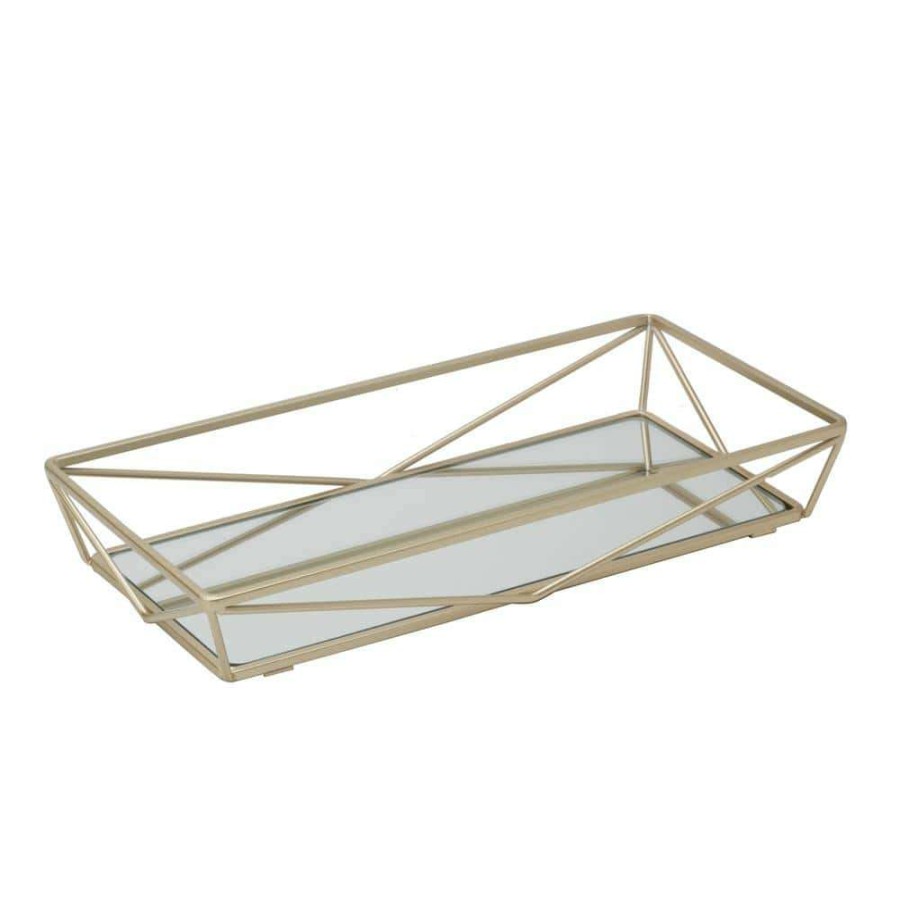 Bathroom Organizers * | Home Details Geometric Design Mirror Vanity Tray In Gold