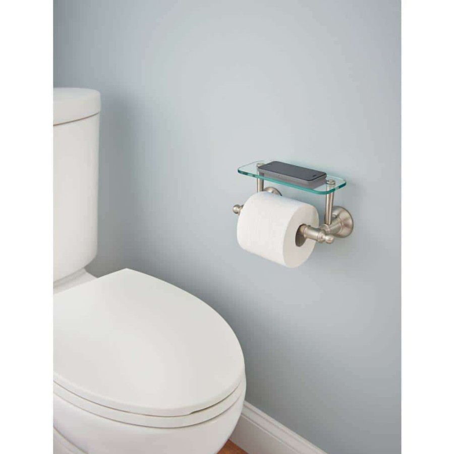 Bathroom Hardware * | Delta Toilet Paper Holder With Glass Shelf In Brushed Nickel