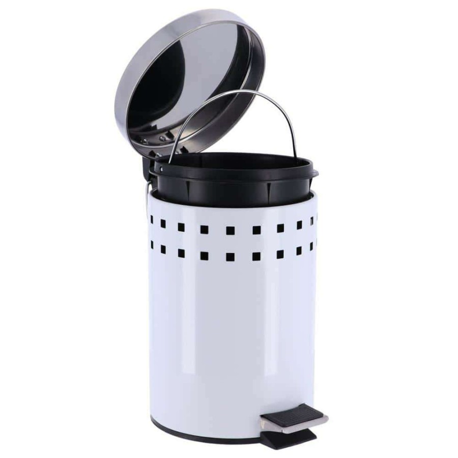 Bathroom Decor * | Unbranded 3 L/0.8 Gal. Round Perforated Metal Bath Floor Step Trash Can Waste Bin And Stainless Steel Cover And White