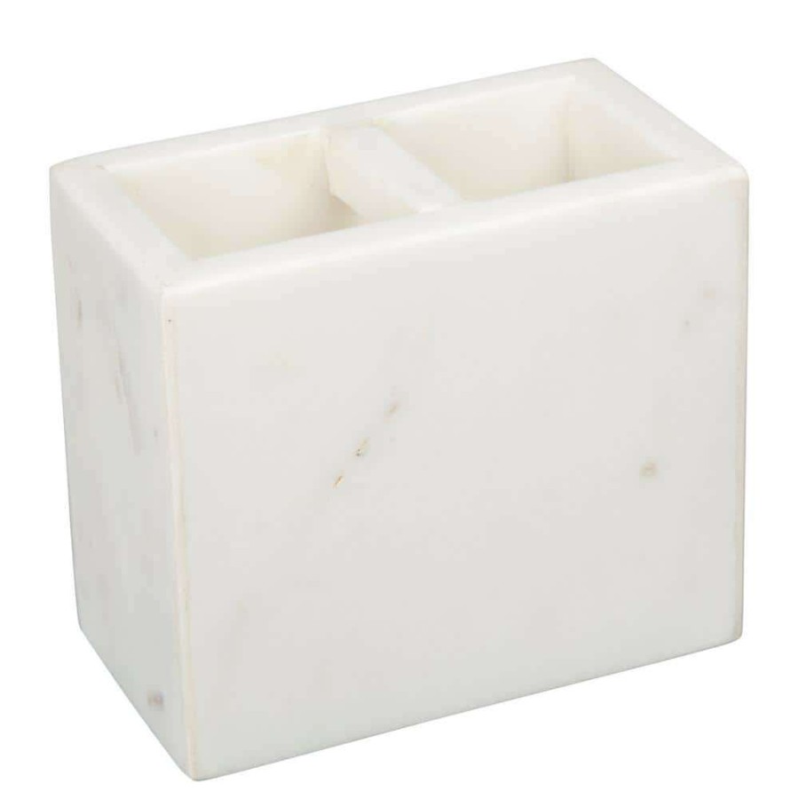 Bathroom Decor * | Creative Home Natural Marble Rectangular Toothbrush Holder, Makeup Brush Organizer For Bathroom Countertop Organize, Off-White