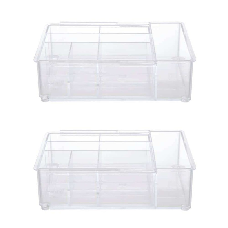 Bathroom Organizers * | Kenney Storage Made Simple Expandable Drawer Organizer Tray, 8 Compartments In Clear (Set Of 2)