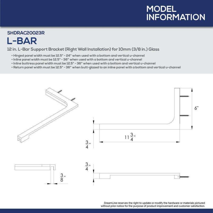 Bathtub Accessories * | Dreamline 12 In. L-Bar Support Bracket (Right Wall Installation) For 10 Mm (3/8 In.) Glass In Oil Rubbed Bronze