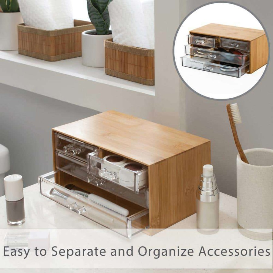 Bathroom Organizers * | Simplify 3-Tier Cosmetic And Jewelry Chest In Bamboo