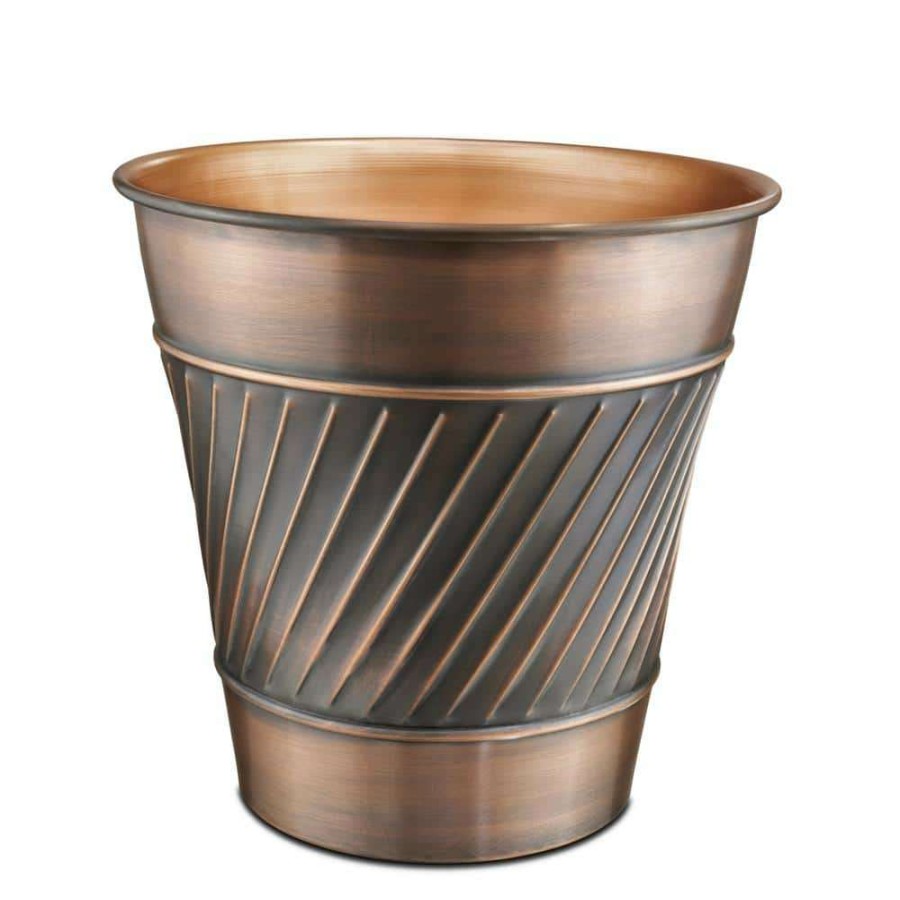 Bathroom Decor * | Monarch Abode Handcrafted Crest And Wave Embossed Metal Wastebasket (Antique Copper Finish)