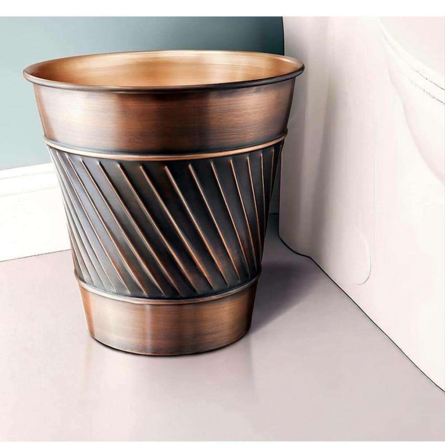 Bathroom Decor * | Monarch Abode Handcrafted Crest And Wave Embossed Metal Wastebasket (Antique Copper Finish)